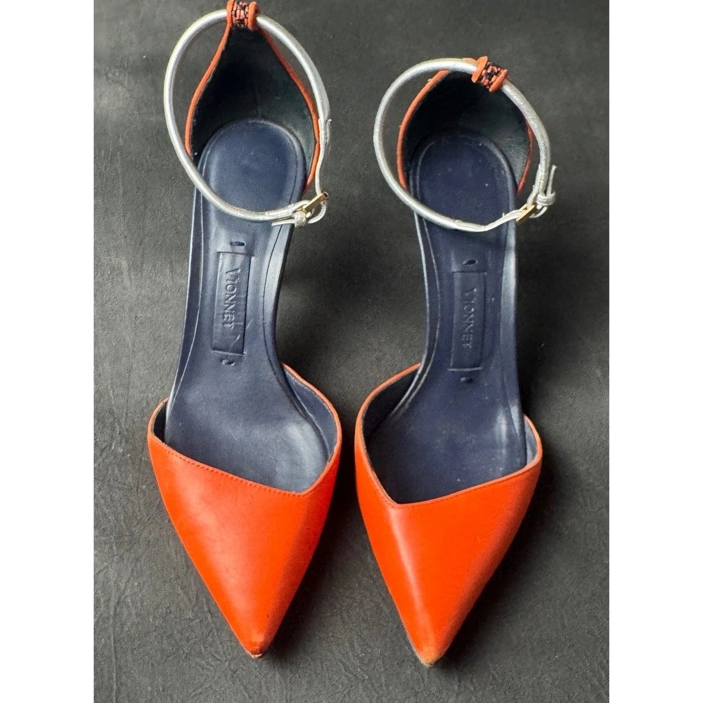 Vionnet Paris Orange Leather Pointed Toe Heels 37 Italy Stiletto Runway US 6.5
